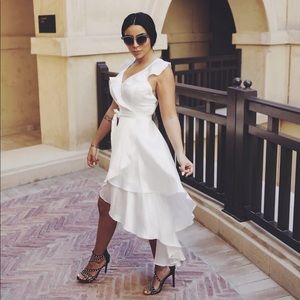White Midi Ruffle Wrap Midi Dress